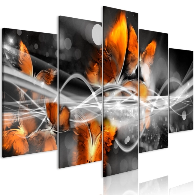 Obraz - Rój motyli (5-częściowy) szeroki szary