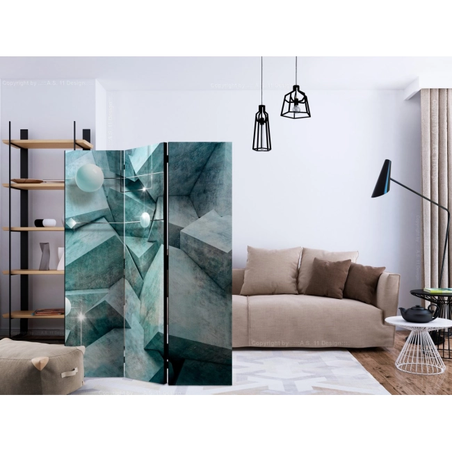 Parawan 3-częściowy - Betonowe sześciany (zielony) [Room Dividers]