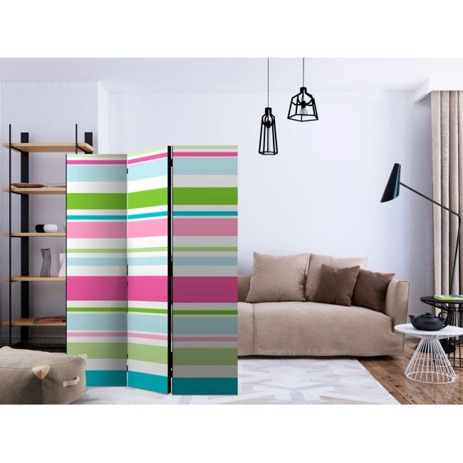 Parawan 3-częściowy - Bright stripes [Room Dividers]