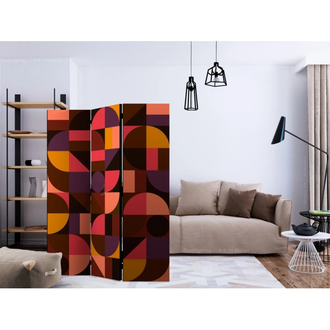 Parawan 3-częściowy - Geometryczna mozaika (czerwony) [Room Dividers]