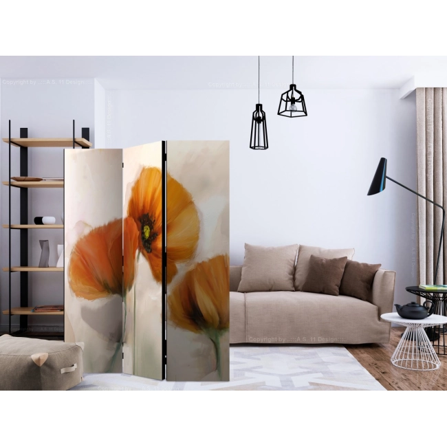 Parawan 3-częściowy - maki - vintage [Room Dividers]