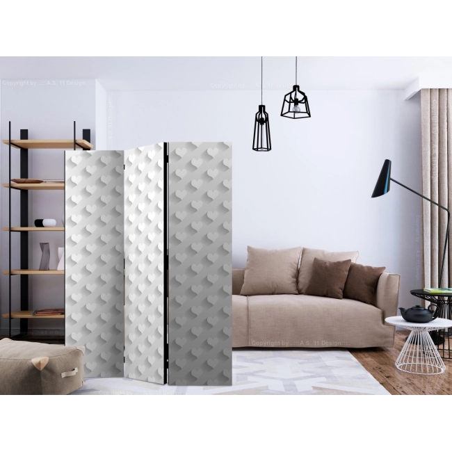Parawan 3-częściowy - Szare serduszka [Room Dividers]