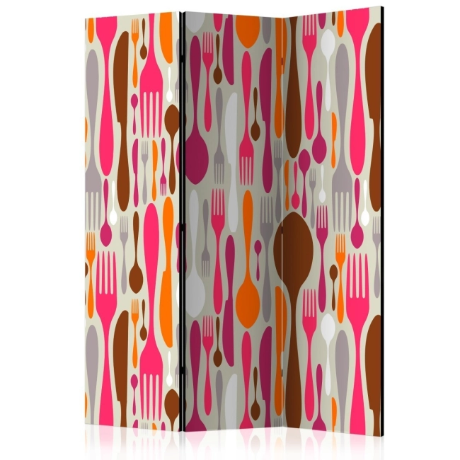 Parawan 3-częściowy - Sztućce - róż i fiolet [Room Dividers]