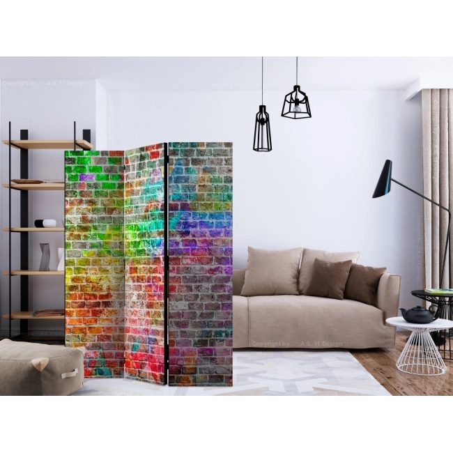 Parawan 3-częściowy - Tęczowy mur [Room Dividers]