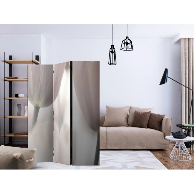 Parawan 3-częściowy - Tulips fine art - black and white [Room Dividers]