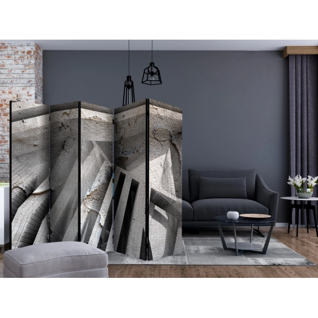 Parawan 5-częściowy - Beton 3D II [Room Dividers]