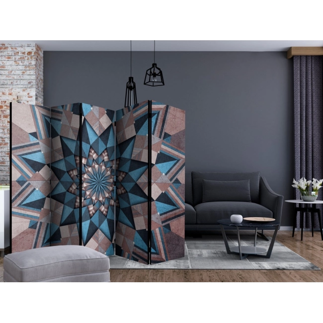 Parawan 5-częściowy - Gwiezdna mandala (brązowo-niebieski) II [Room Dividers]
