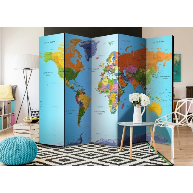 Parawan 5-częściowy - Kolorowa geografia [Room Dividers]