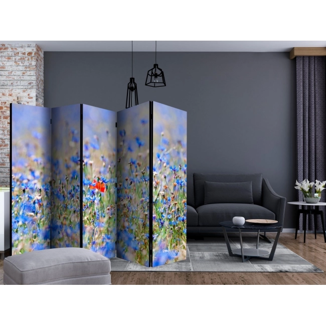 Parawan 5-częściowy - Łąka w kolorze nieba - chabry [Room Dividers]