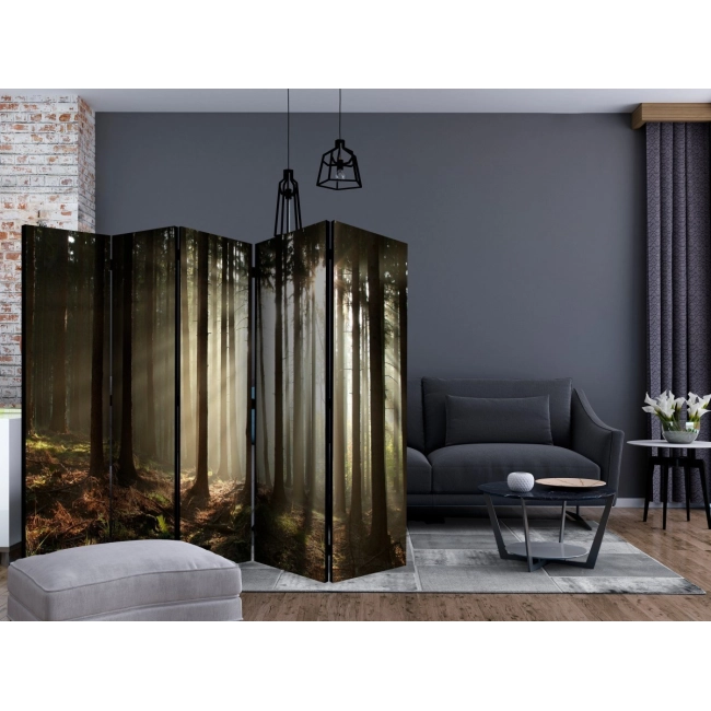 Parawan 5-częściowy - Las iglasty - poranna mgła [Room Dividers]