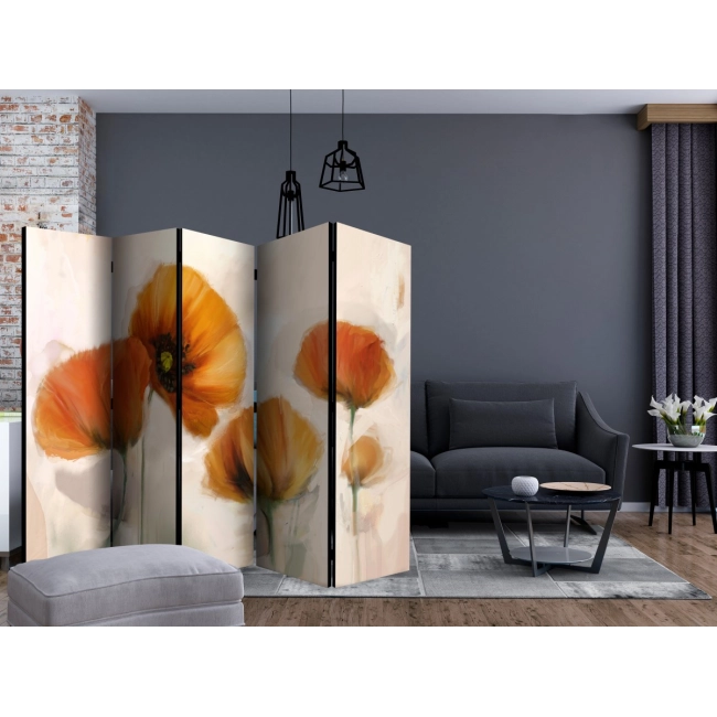 Parawan 5-częściowy - maki - vintage [Room Dividers]