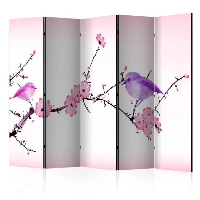 Parawan 5-częściowy - Ptaszek na gałęzi II [Room Dividers]
