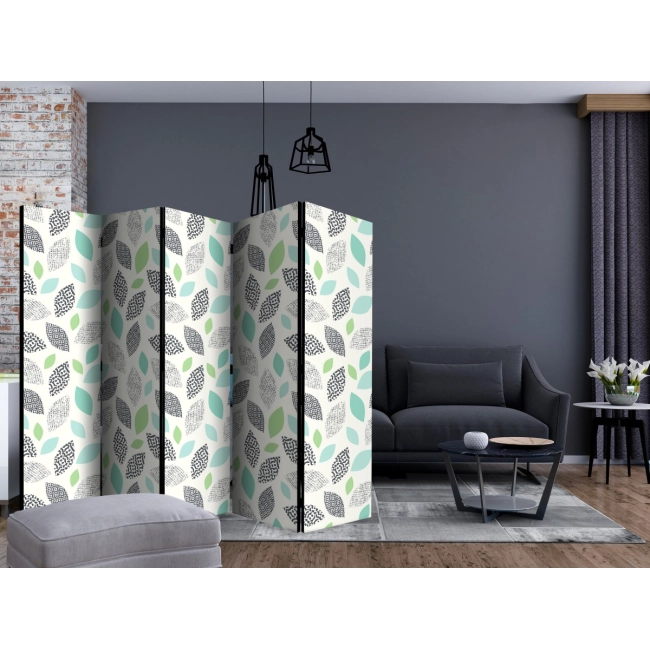 Parawan 5-częściowy - Wzorzyste liście [Room Dividers]