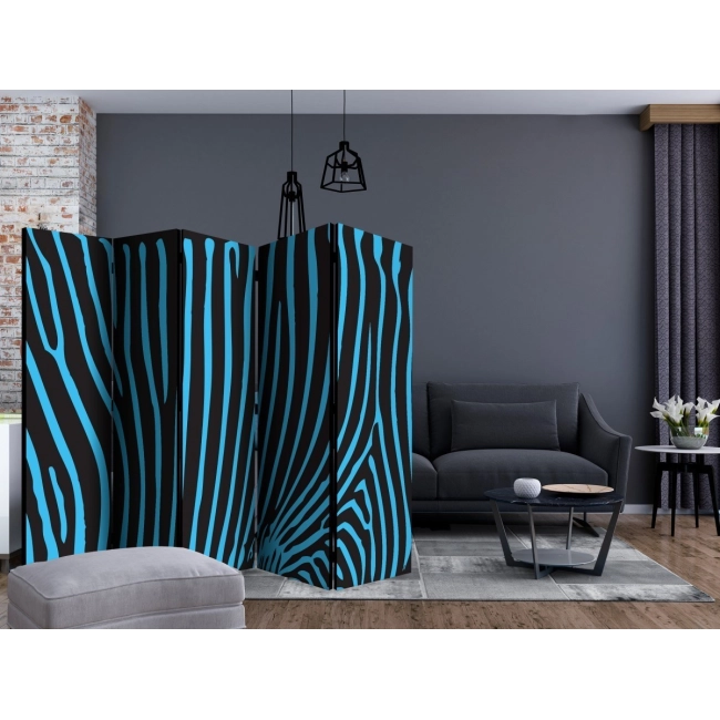 Parawan 5-częściowy - Zebra pattern (turkus) [Room Dividers]