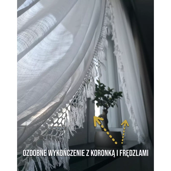 Firana zakładana INEZ 400x260 z koronką i frędzlami - limitowana kolekcja
