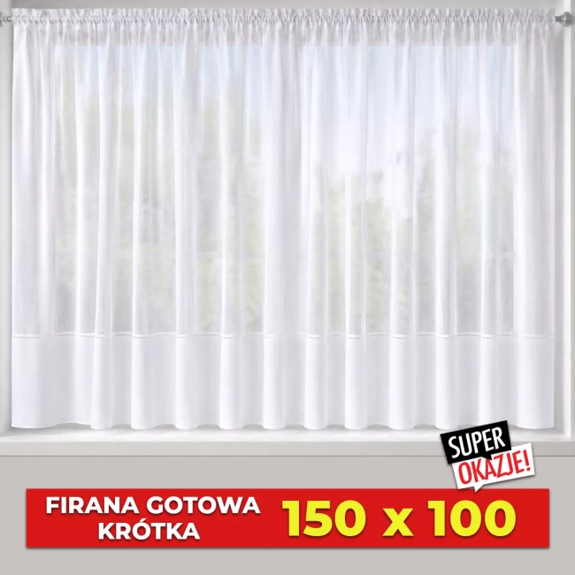 Firana outlet gotowa krótka 150x100 - haft jeden pas Kornelia - na karnisz od 75 do 100cm