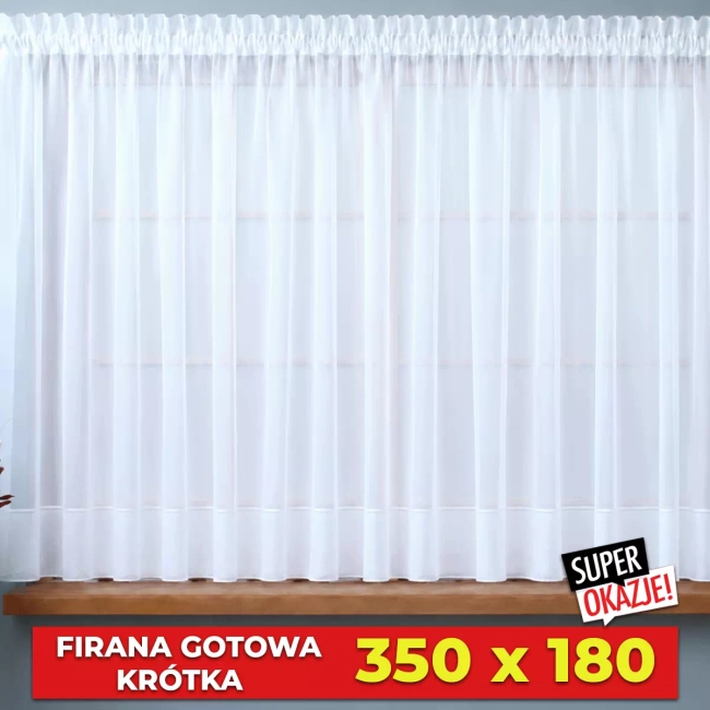 Firana outlet gotowa krótka 350x180 - haft jeden pas Kornelia - na karnisz od 140 do 230cm